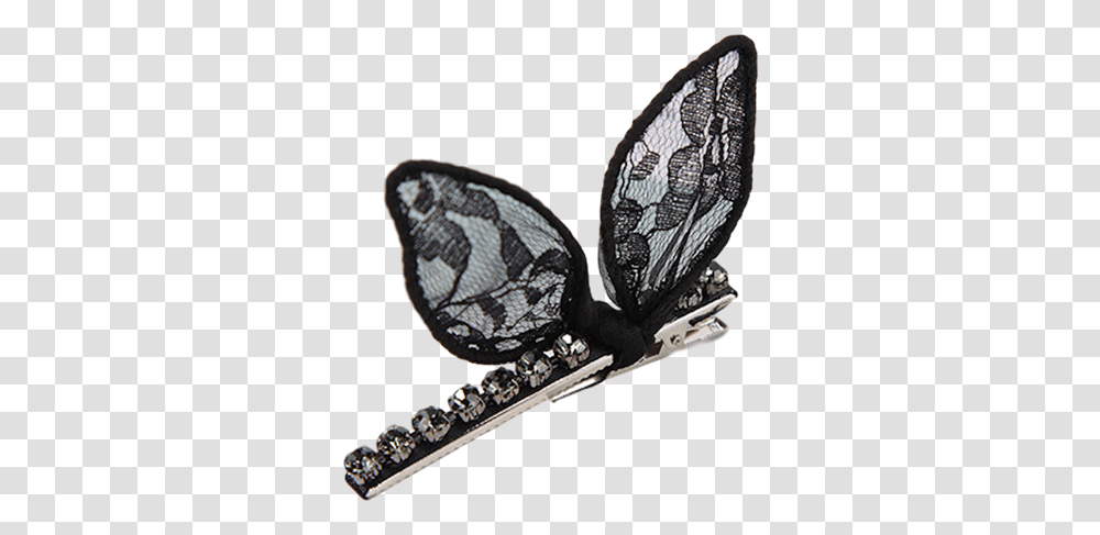 Black Bunny Ears Lace And Crystal Hair Clip Butterfly, Jewelry, Accessories, Accessory, Diamond Transparent Png