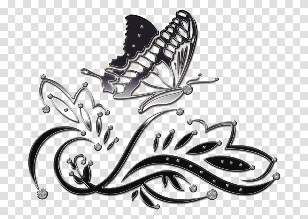 Black Butterfly Border Ornament Butterfly, Floral Design, Pattern Transparent Png