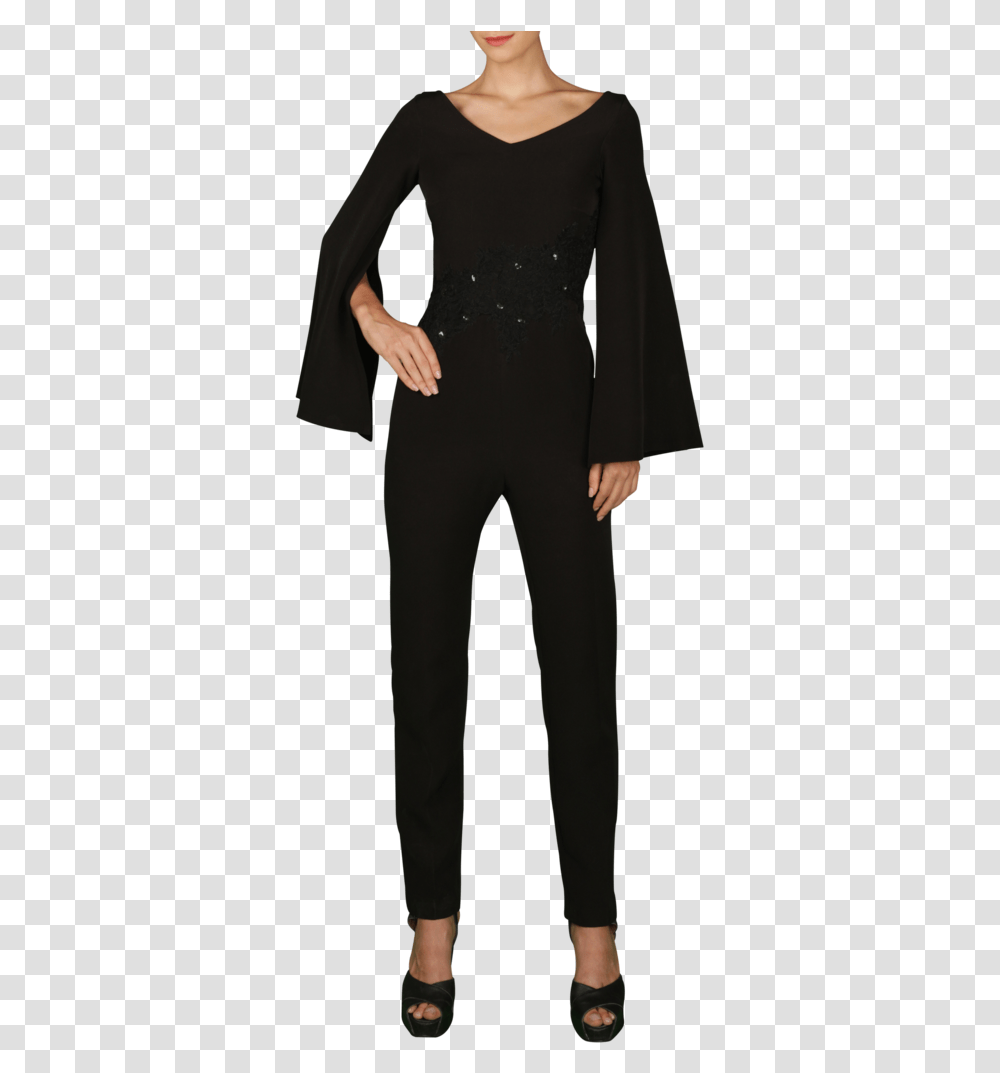 Black Cape Sleeves Jumpsuit Formal Wear, Pants, Person, Fashion Transparent Png