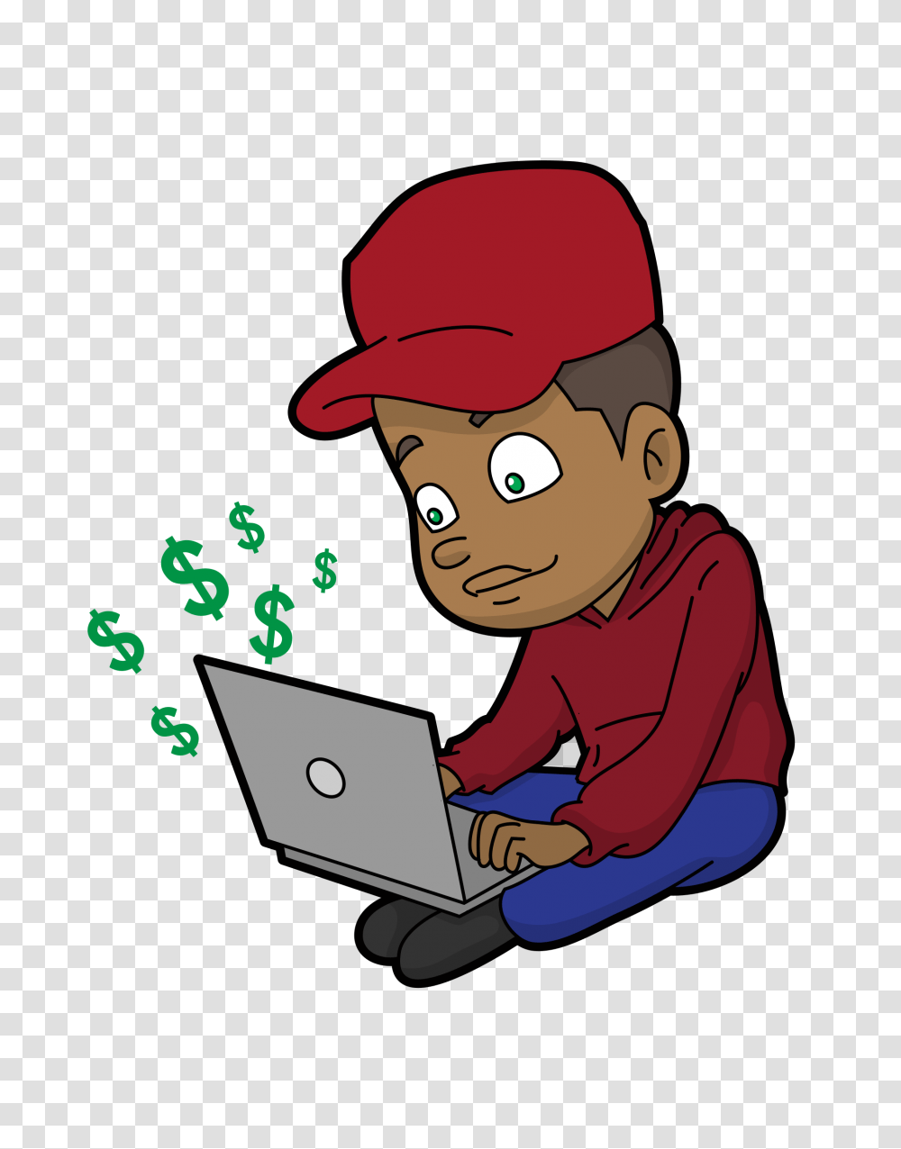 Black Cartoon Man Earning Money Online, Computer, Electronics, Person, Human Transparent Png