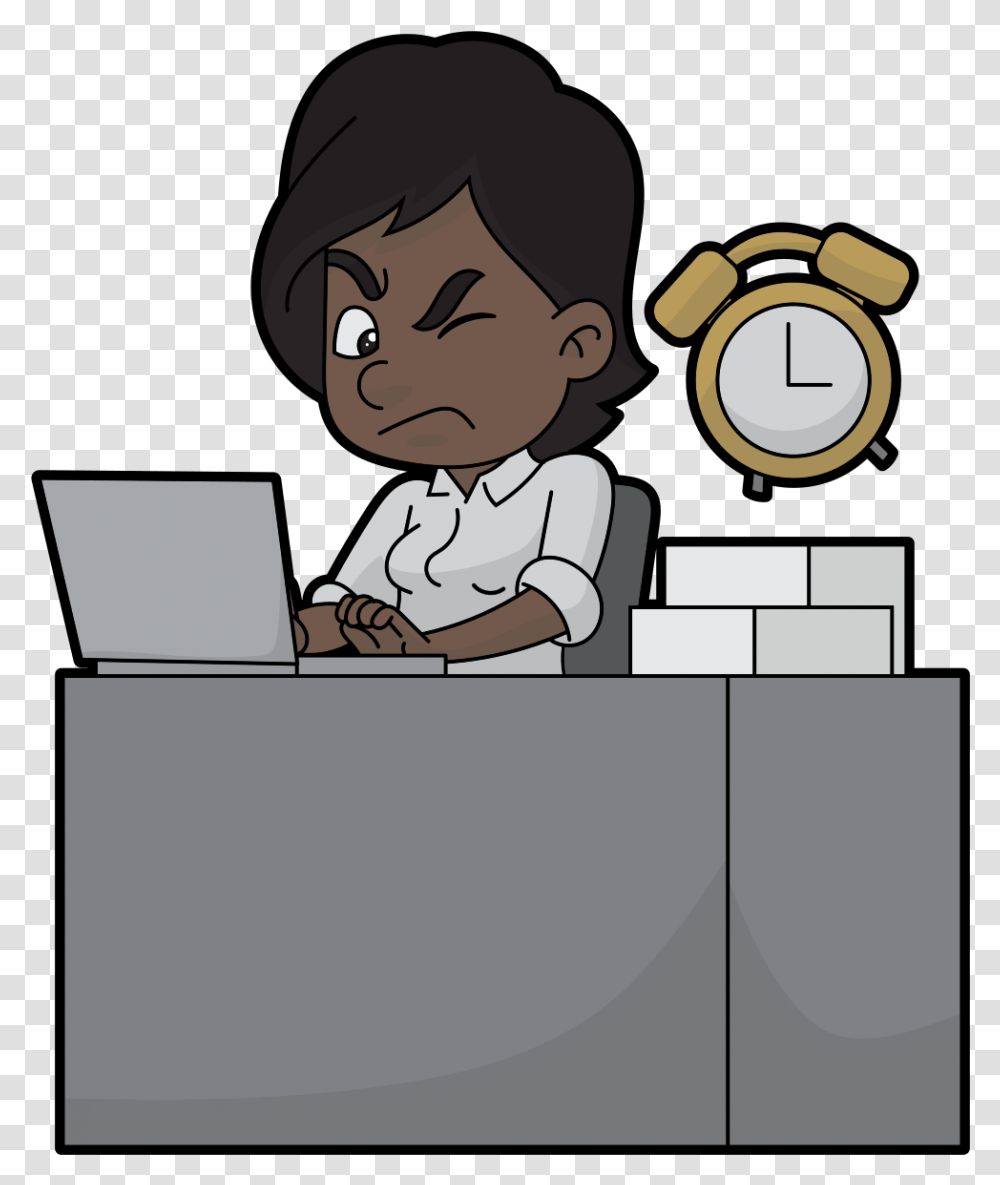 Black Cartoon Woman Annoyed By An Alarm Clock Cartoon, Person, Jury Transparent Png