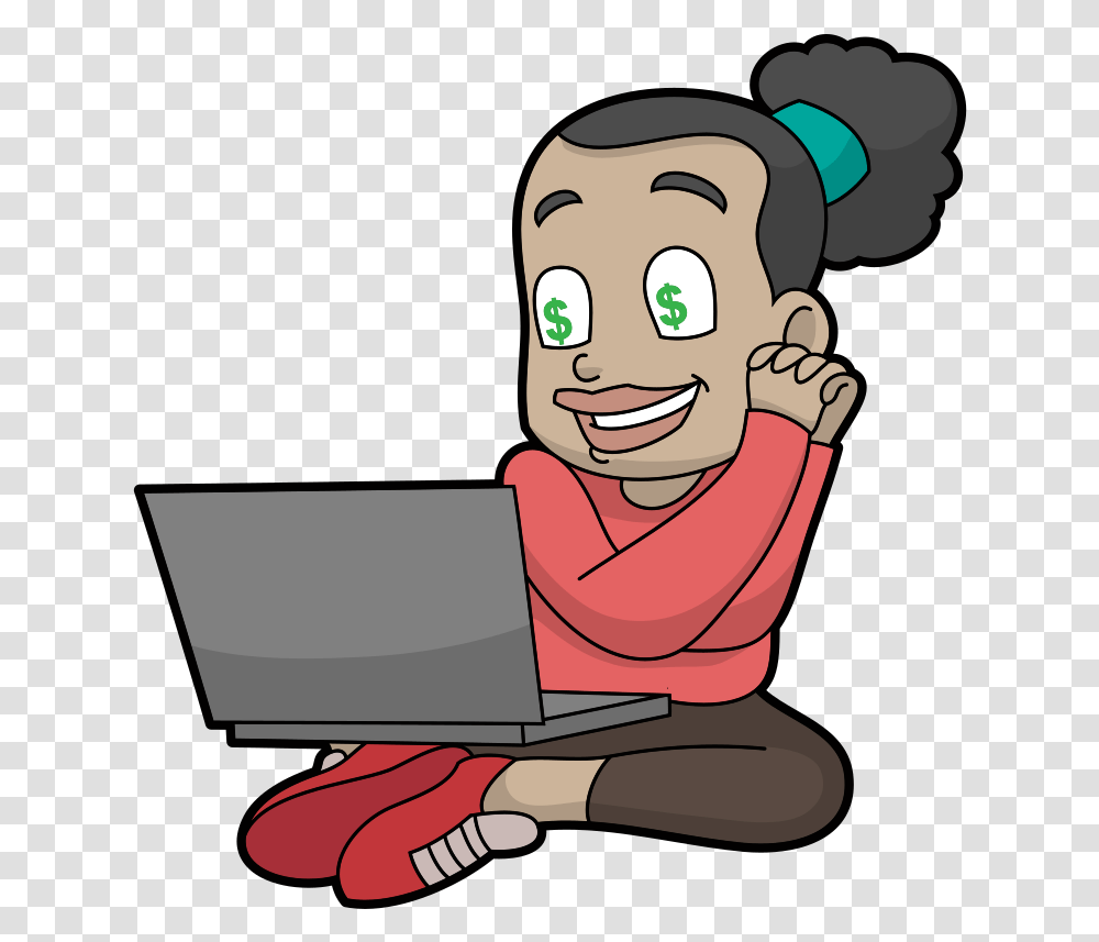 Black Cartoon Woman Loves Making Money Online Clipart Earn Money Cartoon, Pc, Computer, Electronics, Laptop Transparent Png