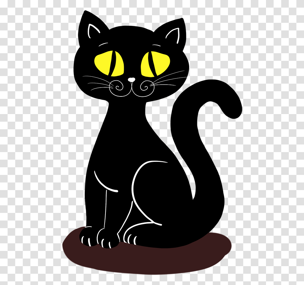 Black Cat Cat Cute Drawing Dibujos De Gatos Negro, Stencil Transparent Png