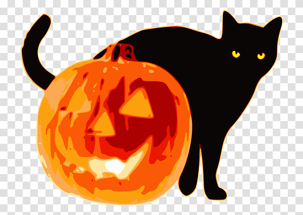 Black Cat Clipart Vector Black And White Black Cat And Pumpkin Clip Art, Halloween, Plant, Vegetable, Food Transparent Png