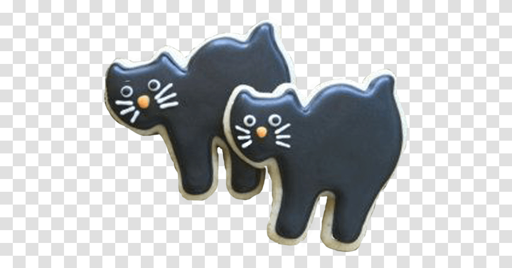 Black Cat Decorated Halloween Cookie Cartoon, Food, Biscuit, Gingerbread, Cream Transparent Png