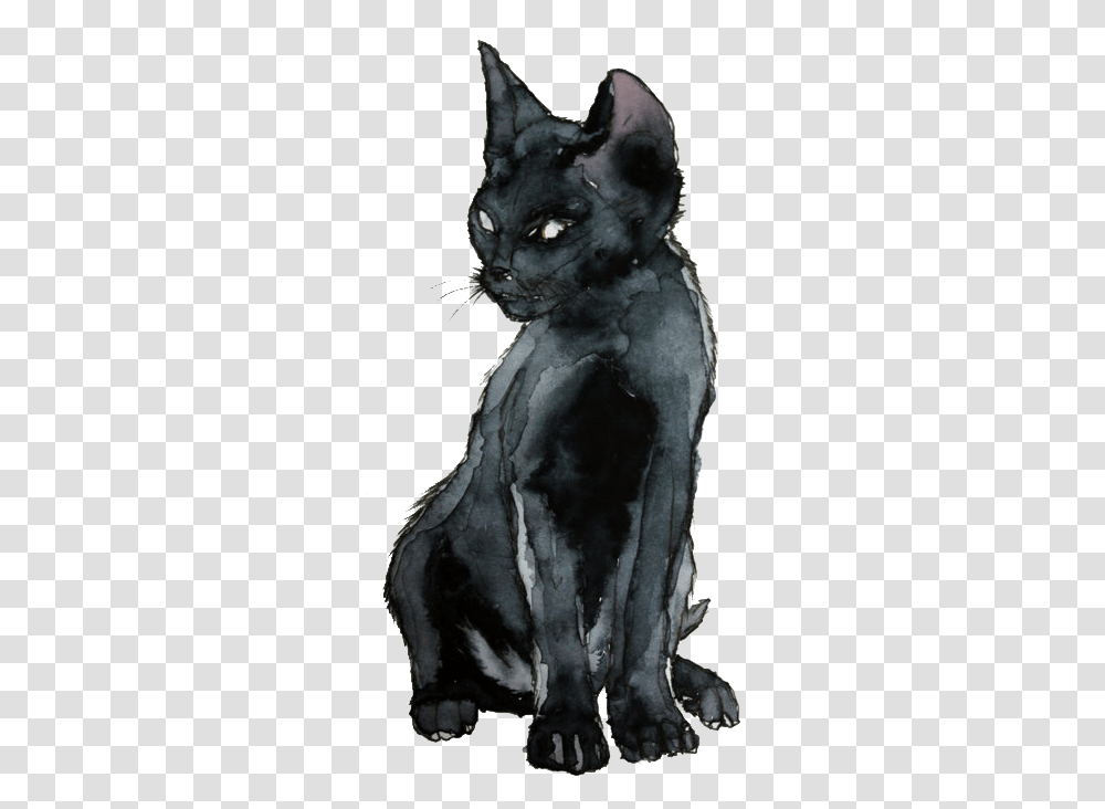 Black Cat Drawing Black Cat Watercolor, Animal, Mammal, Pet, Horse Transparent Png