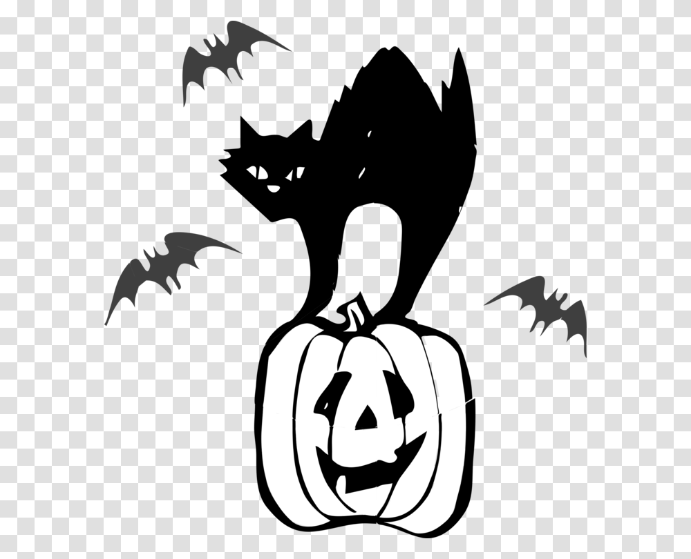 Black Cat Halloween Jack O Lantern Kitten, Plant, Stencil, Batman Logo Transparent Png