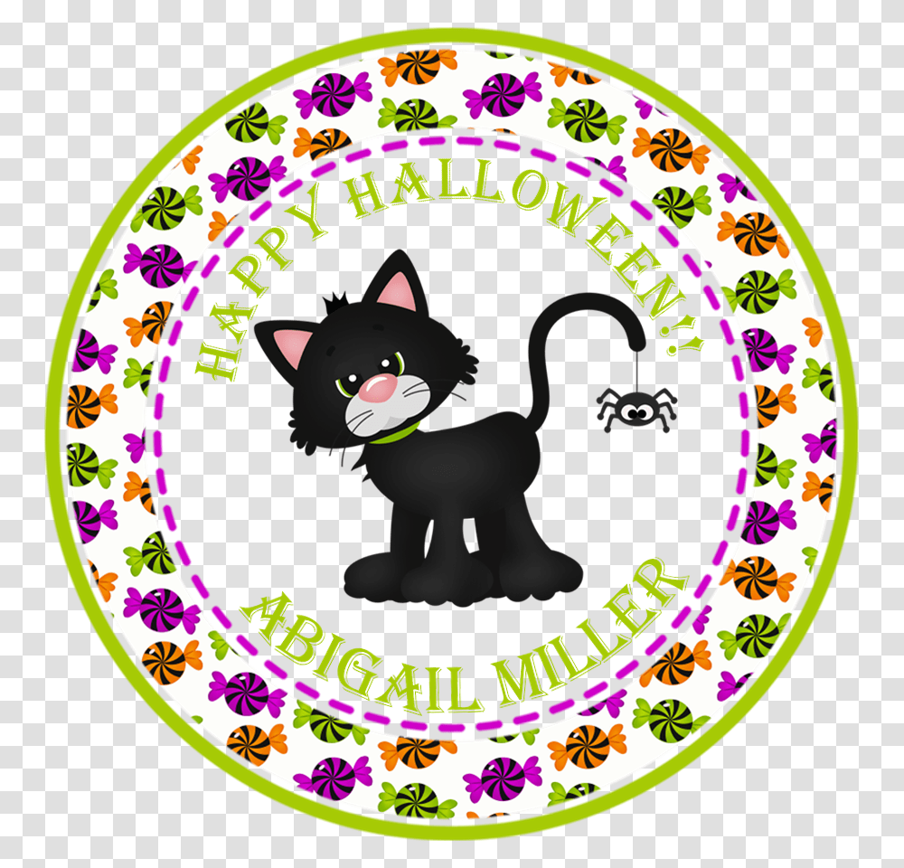 Black Cat Halloween Stickers Or Favor Tags Cartoon, Label, Logo Transparent Png