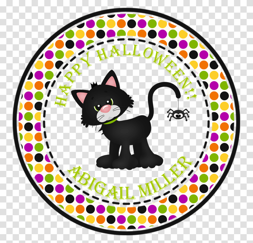 Black Cat Halloween Stickers Or Favor Tags Circle Happy Halloween, Label, Logo Transparent Png