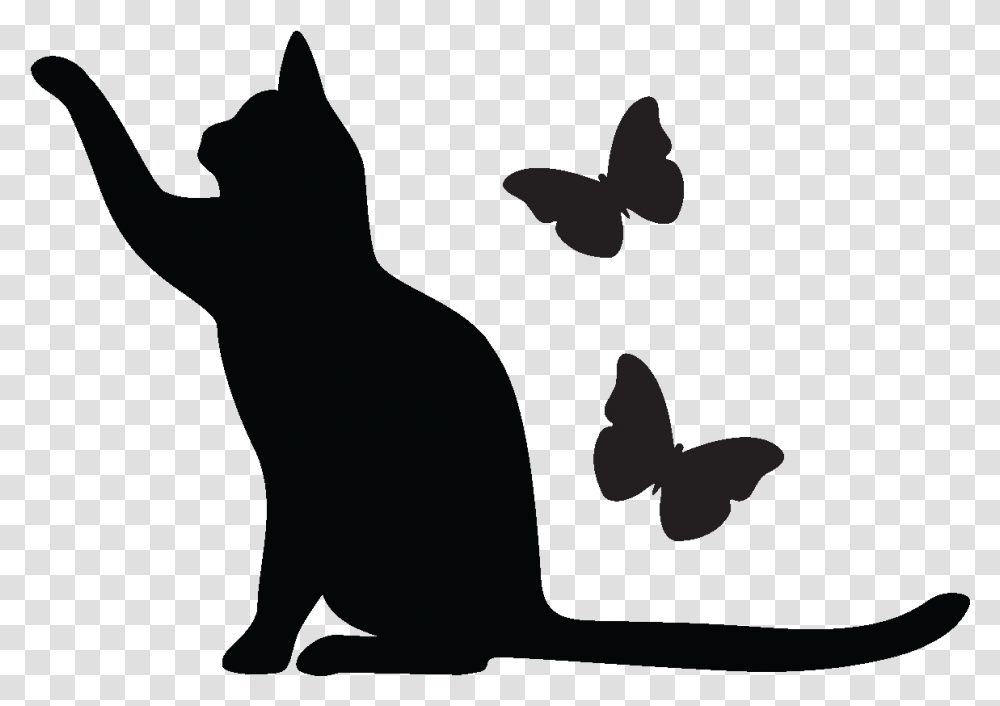 Black Cat Kitten Sticker Whiskers Cat And Butterfly Silhouette, Pet, Animal, Mammal, Photography Transparent Png