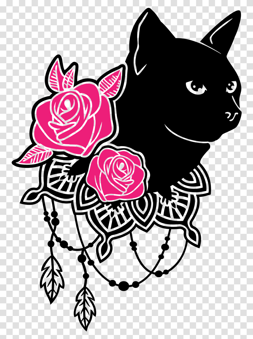 Black Cat Pink Rose Icon Free Vector Graphic On Pixabay Pink Cat Black, Flower, Plant, Blossom, Petal Transparent Png