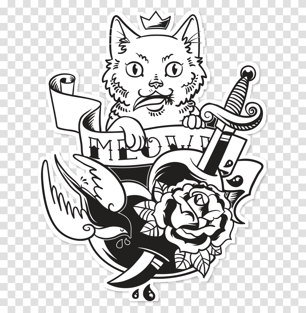 Black Cat Tattoo Sticker Clip Art Old School Tattoo Cat, Doodle, Drawing, Leisure Activities Transparent Png