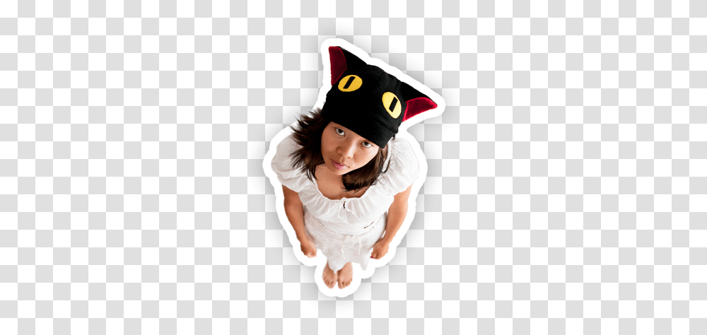 Black Cat With Yellow Eyes Hat Happy, Person, Human, Costume, Face Transparent Png