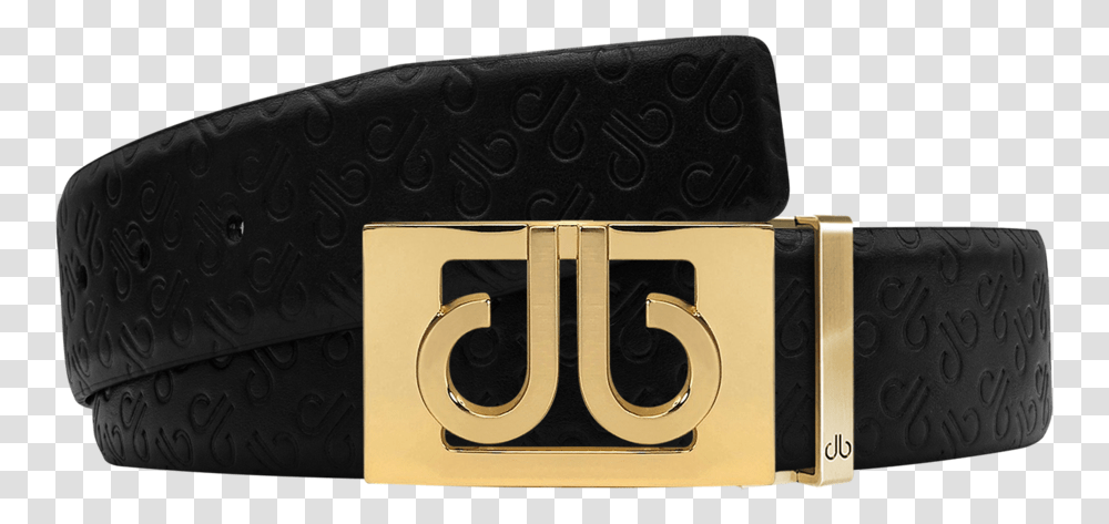 Black Db Icon Pattern Embossed Leather Belt With Gold Classic Thru Buckle Solid, Symbol, Logo, Trademark, Label Transparent Png