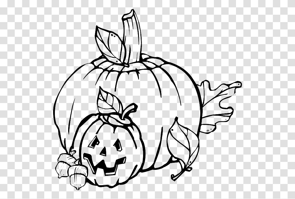 Black Fall Pumpkin Outline Drawing Jack Leaf October Clipart Black And White, Plant, Vegetable, Food, Halloween Transparent Png