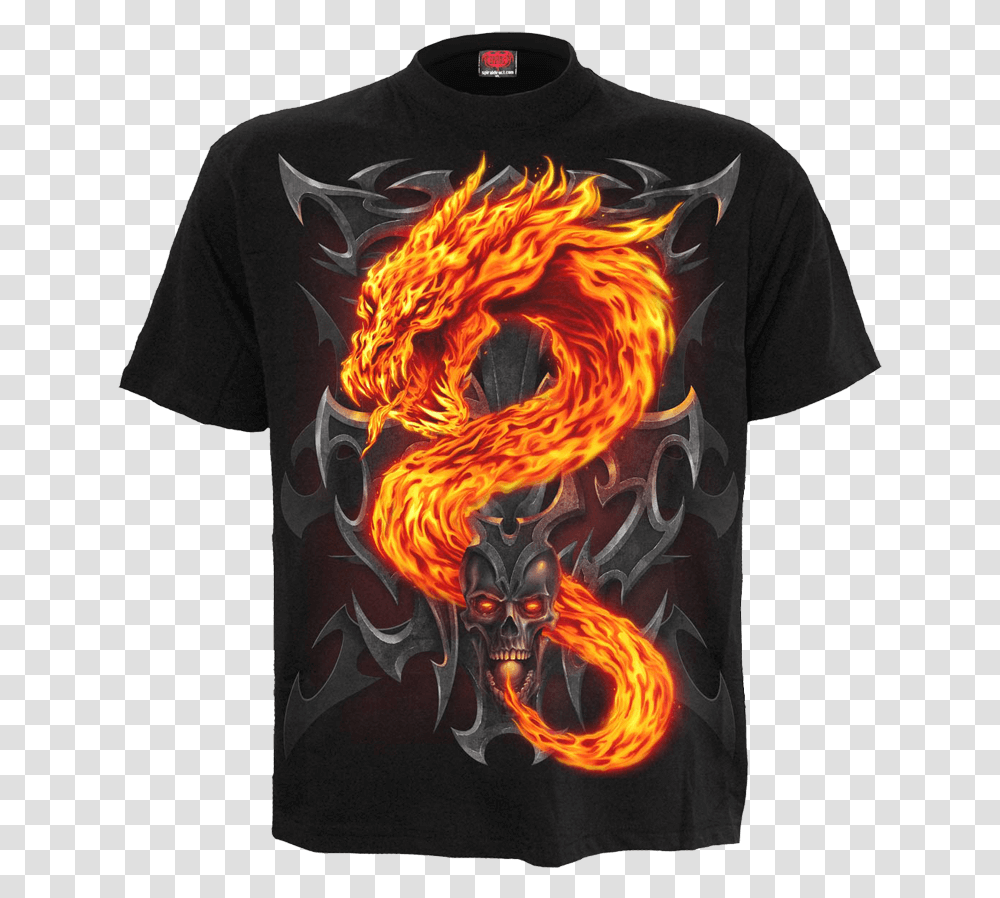 Black Fire Dragon T Shirt Spiral Fire Dragon T Shirt, Apparel, T-Shirt Transparent Png