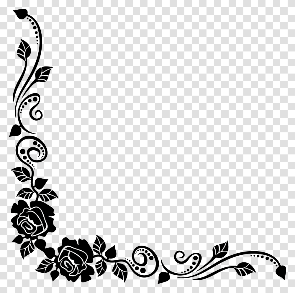 Black Floral Corner Design Cartoons Corner Flower Clipart Black And White, Floral Design, Pattern, Stencil Transparent Png