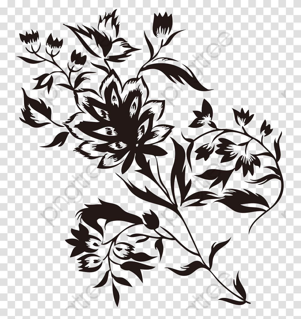 Black Floral Sketch Vine Silhouette, Floral Design, Pattern Transparent Png