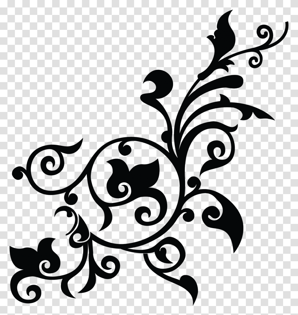 Black Flower Floral Clipart Black And White, Floral Design, Pattern Transparent Png