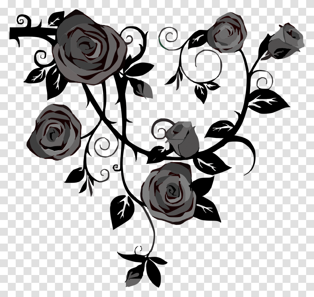 Black Flowers No Background, Floral Design, Pattern Transparent Png