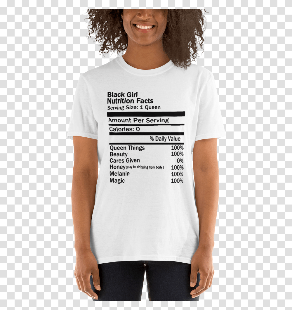 Black Girl Nutrition Facts Short Sleeve Unisex T Shirt T Shirt, Apparel, T-Shirt, Person Transparent Png