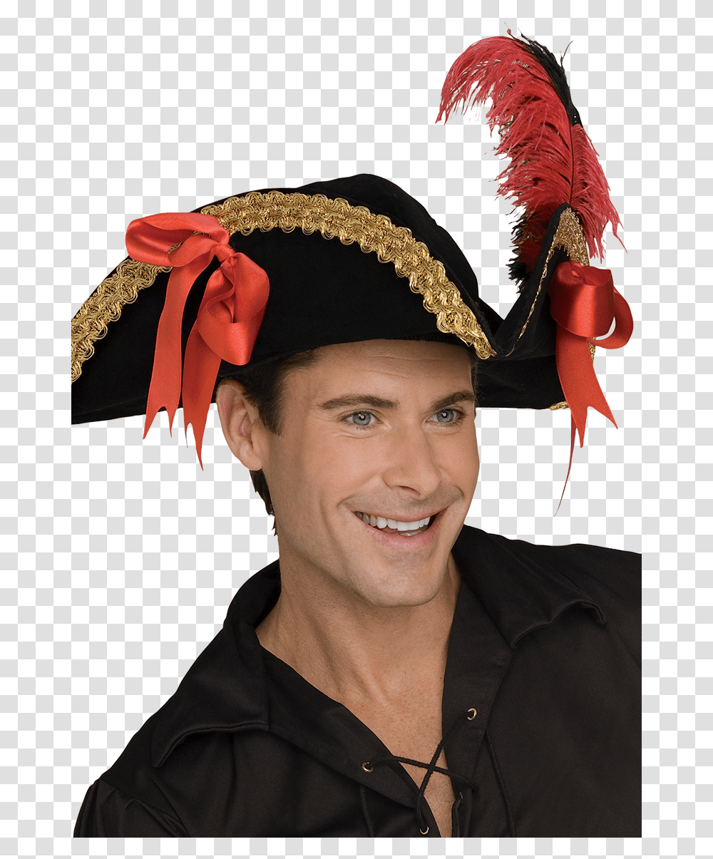 Black Gold Pirate Hat Pirate Hat, Clothing, Person, Face, Costume Transparent Png