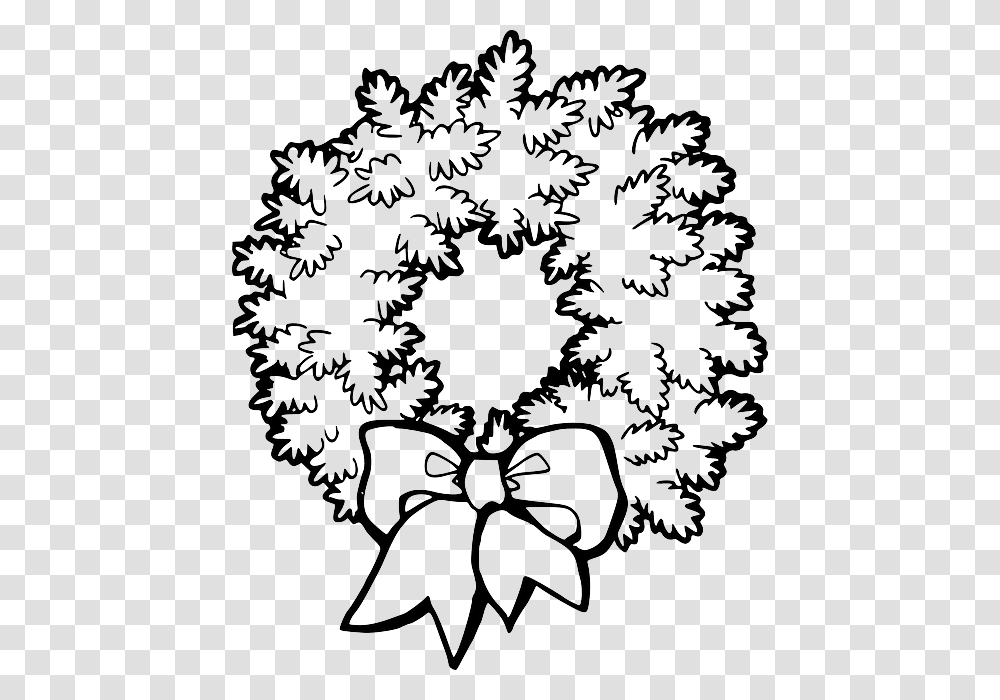 Black Green Decorations Wreath Holly Outline Wreath Black And White Clip Art, Stencil, Tree, Plant Transparent Png