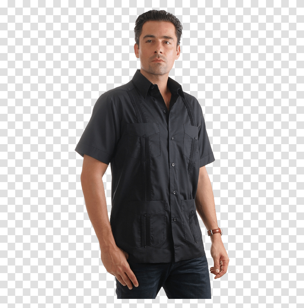 Black Guayabera, Apparel, Shirt, Person Transparent Png