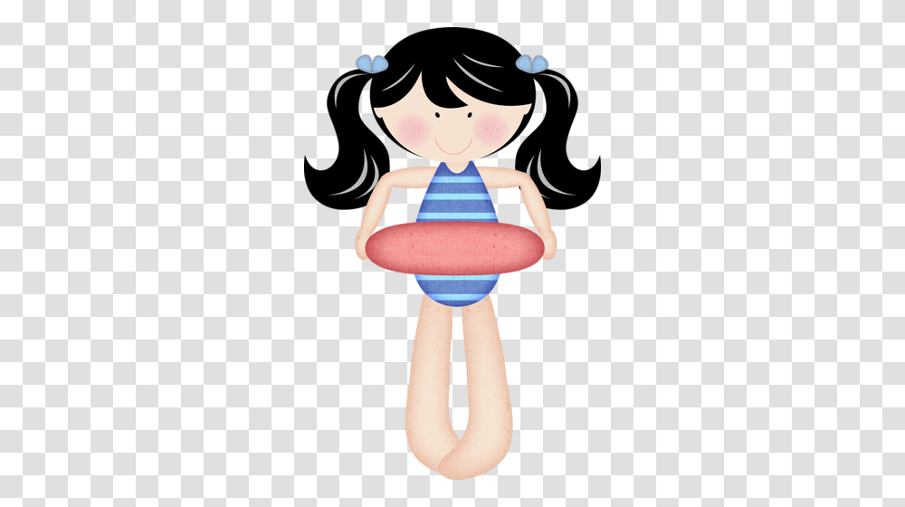 Black Haired Girl With Floatie Beach Girls Swim, Doll, Toy, Meal, Food Transparent Png