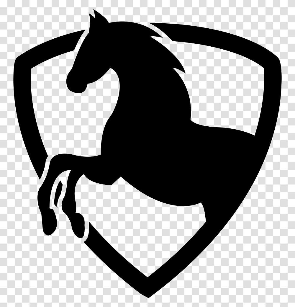 Black Horse Part In A Shield Outline Icon Free Download, Stencil, Mammal, Animal Transparent Png