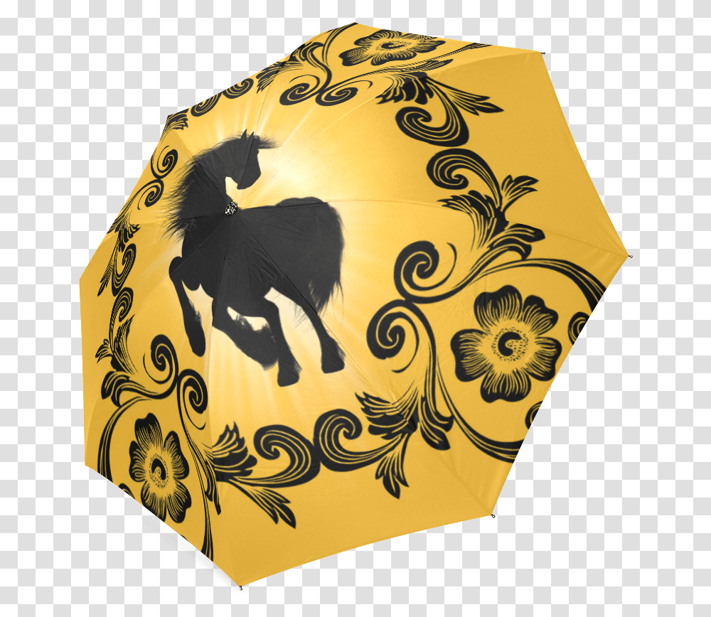 Black Horse Silhouette Foldable Umbrella Indian Elephant, Floral Design, Pattern Transparent Png