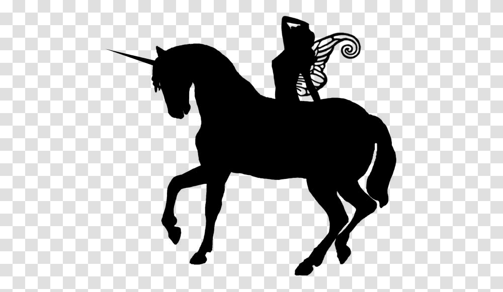 Black Ink Unicorn And Fairy Silhouettes Tattoo Design Horse Silhouette, Gray, World Of Warcraft Transparent Png