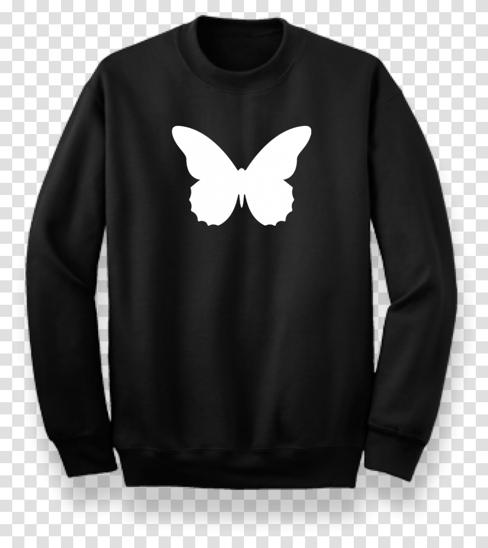Black Jumper With White Butterfly Print Black T Shirt With Butterfly Print, Apparel, Sweatshirt, Sweater Transparent Png