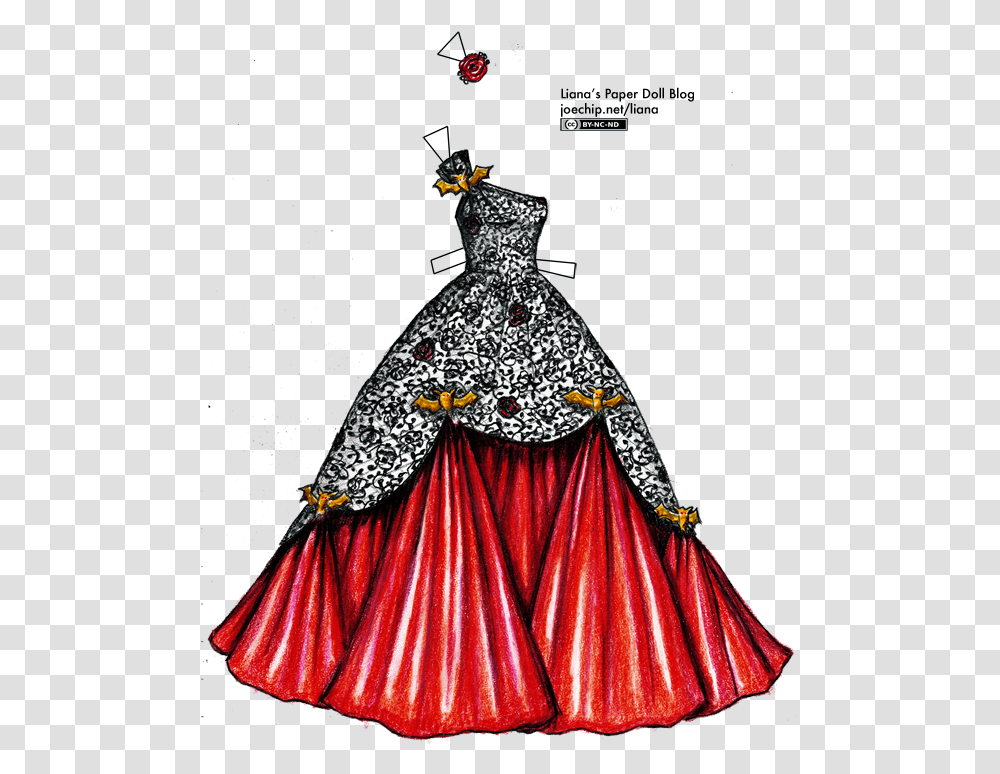 Black Lace And Red Satin Ballgown With Gold Bats Plus An Drawings Of Ball Gowns, Clothing, Apparel, Fashion, Cloak Transparent Png