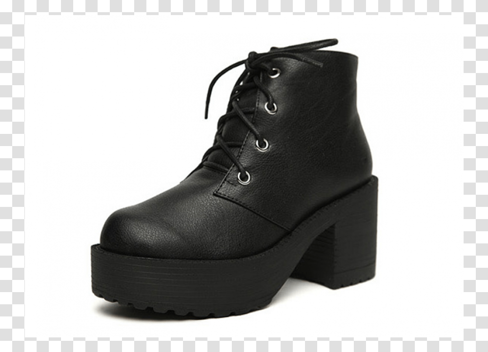 Black Leather Platform Lace Up Heel Boots Motorcycle Boot, Shoe, Footwear, Apparel Transparent Png