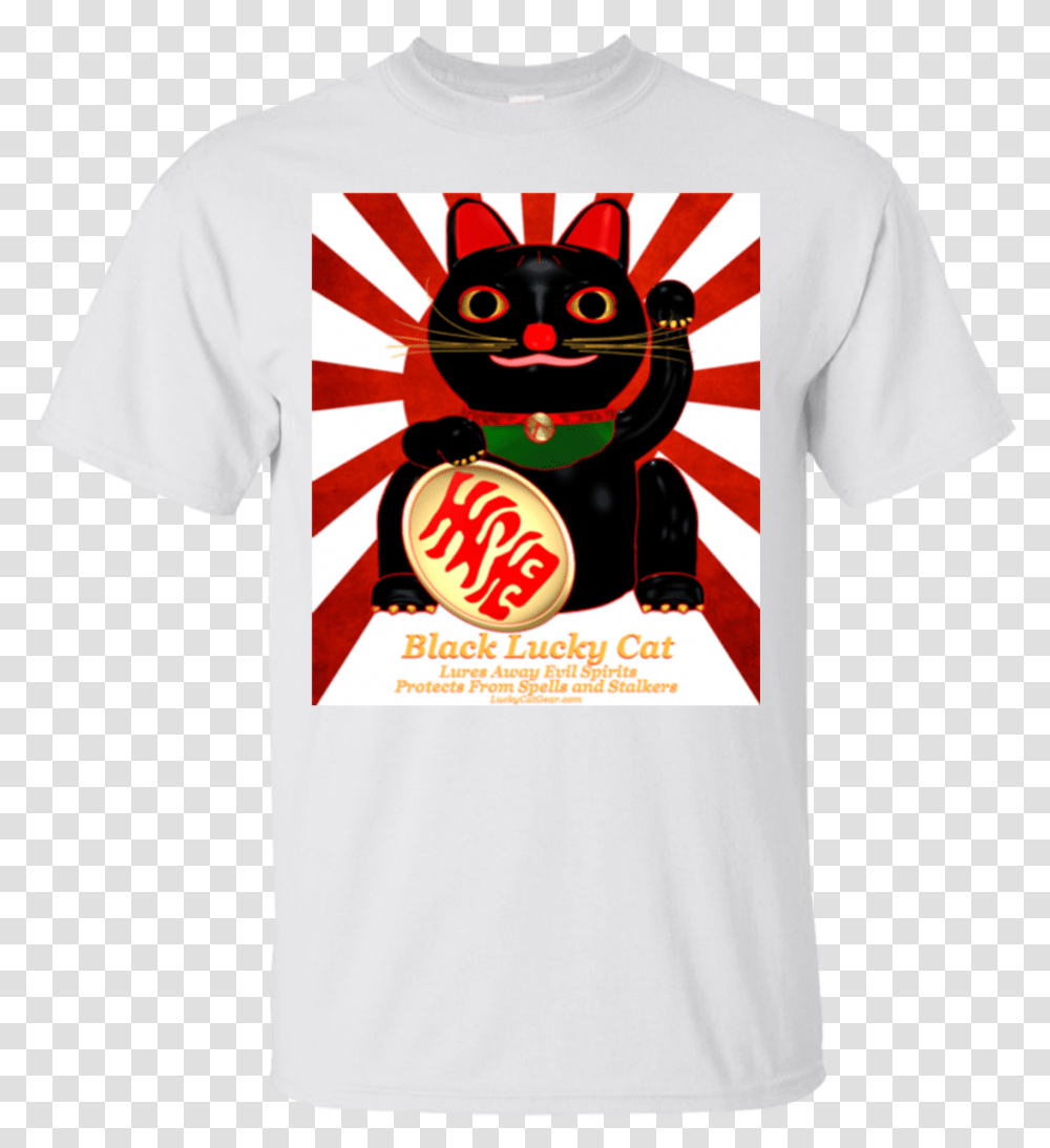 Black Lucky Cat Lettered Rising Sun Cotton T Shirt, Apparel, T-Shirt, Label Transparent Png