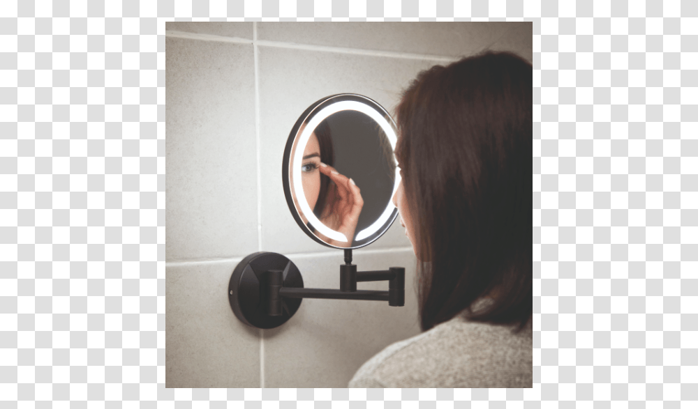 Black Magnifying Wall Mirror, Person, Human, Window, Headphones Transparent Png