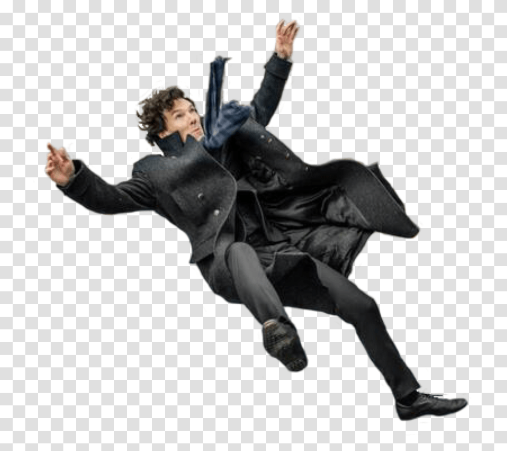Black Man Falling Wearing Coat Shoes Sherlock Falling, Person, Human, Leisure Activities, Ninja Transparent Png