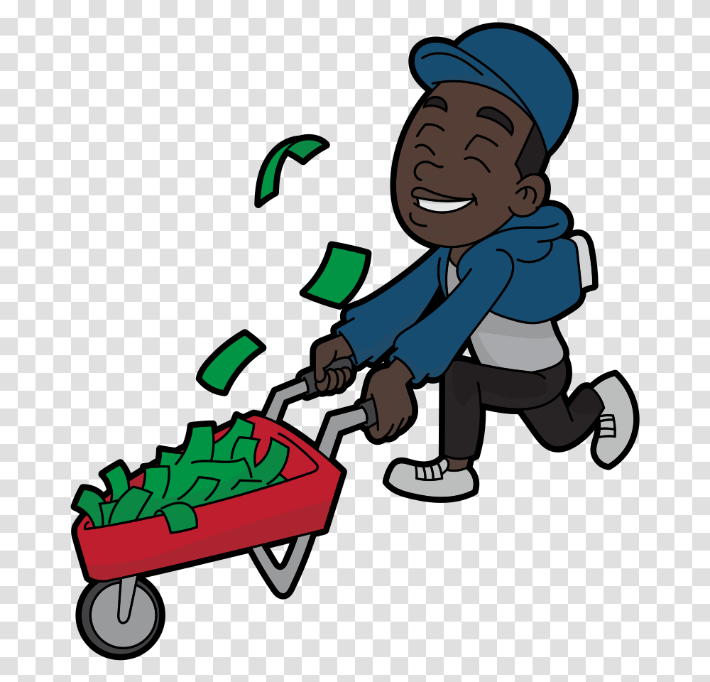 Black Man Money Cartoon, Person, Human, Transportation, Cleaning Transparent Png