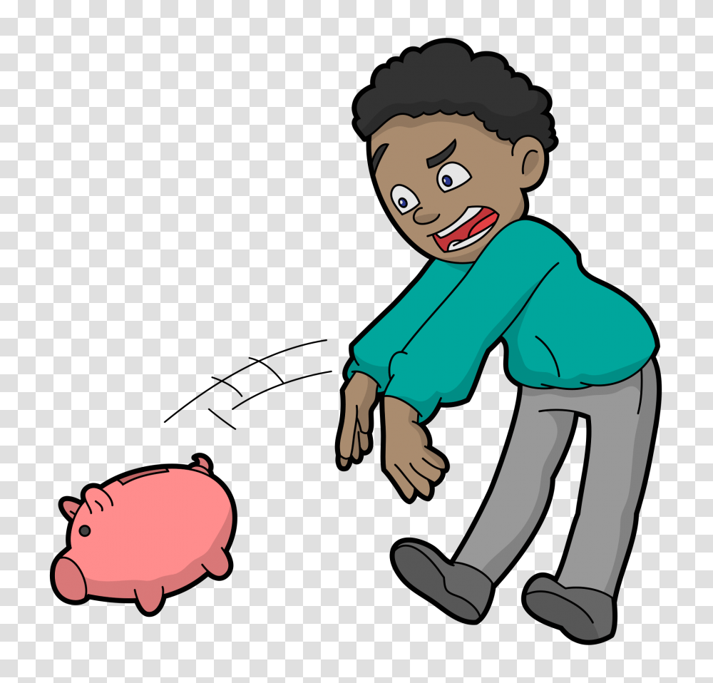 Black Man Throwing A Piggy Bank Cartoon, Person, Human, Female, Girl Transparent Png
