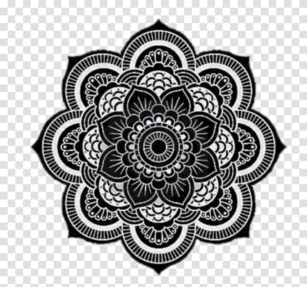 Black Mandala Black And White Mandala, Rug, Pattern, Chandelier, Lamp Transparent Png
