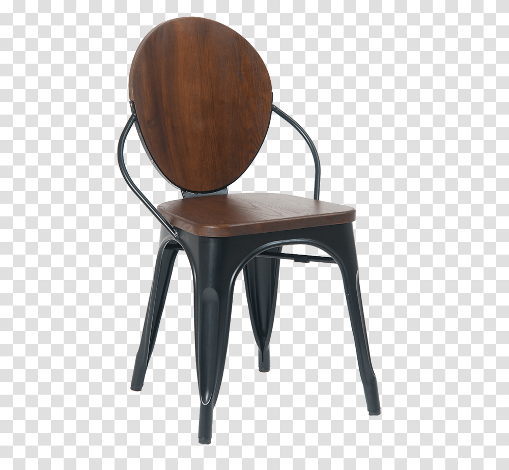 Black Metal Frame Arm Chair Walnut Seat And Back Chair, Furniture Transparent Png
