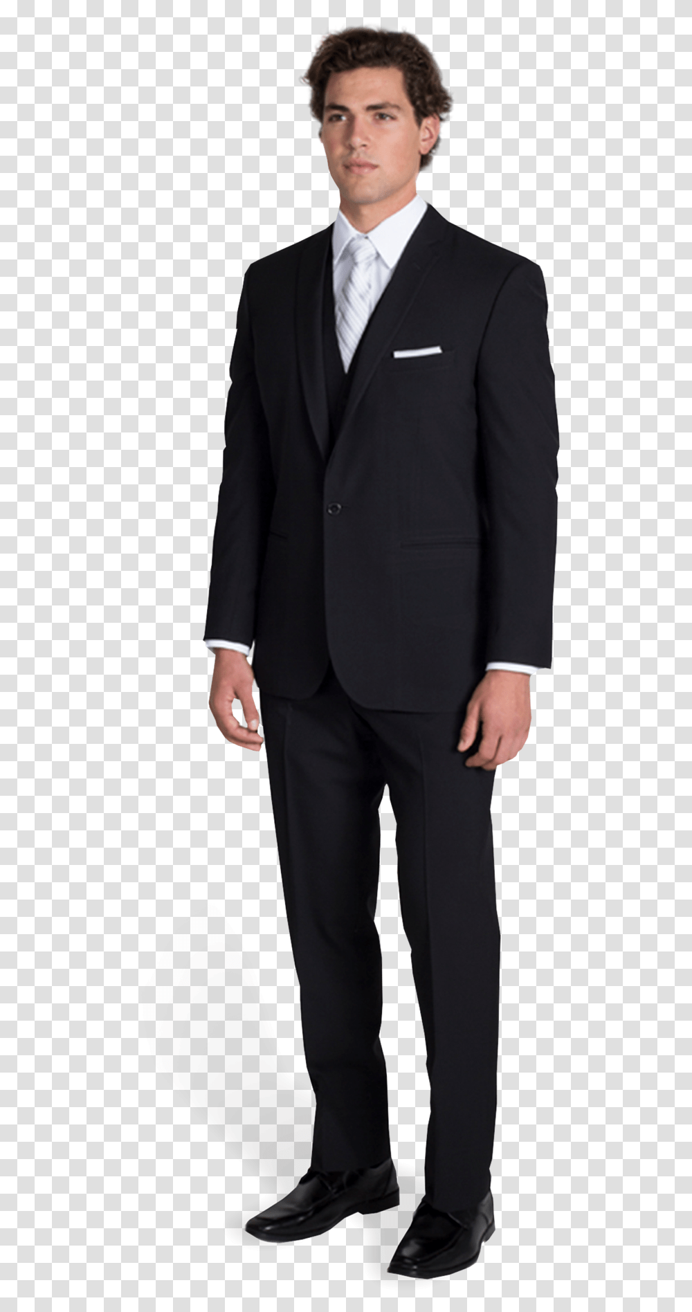 Black Notch Lapel Suit With Silver Tie Black Stacy Adams Suits, Overcoat, Tuxedo, Person Transparent Png