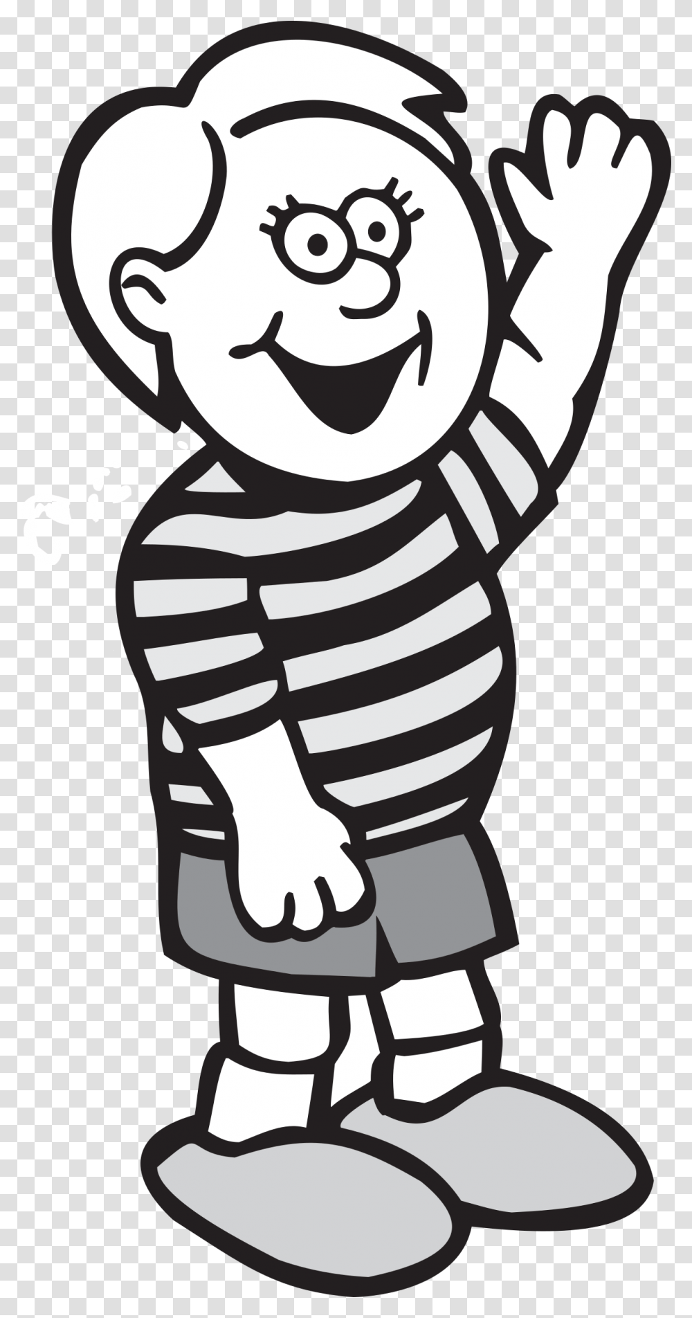 Black Outline Drawing People Boy Happy Kid Girl Wave Hands Clipart Black And White, Stencil, Face, Finger Transparent Png