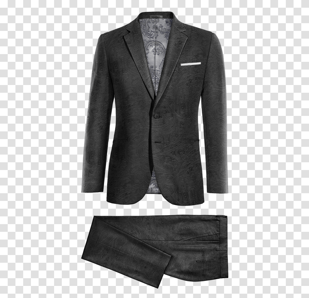 Black Paisley Velvet Suit Saco Vestir Hombre Cuello Mao, Apparel, Overcoat, Tuxedo Transparent Png