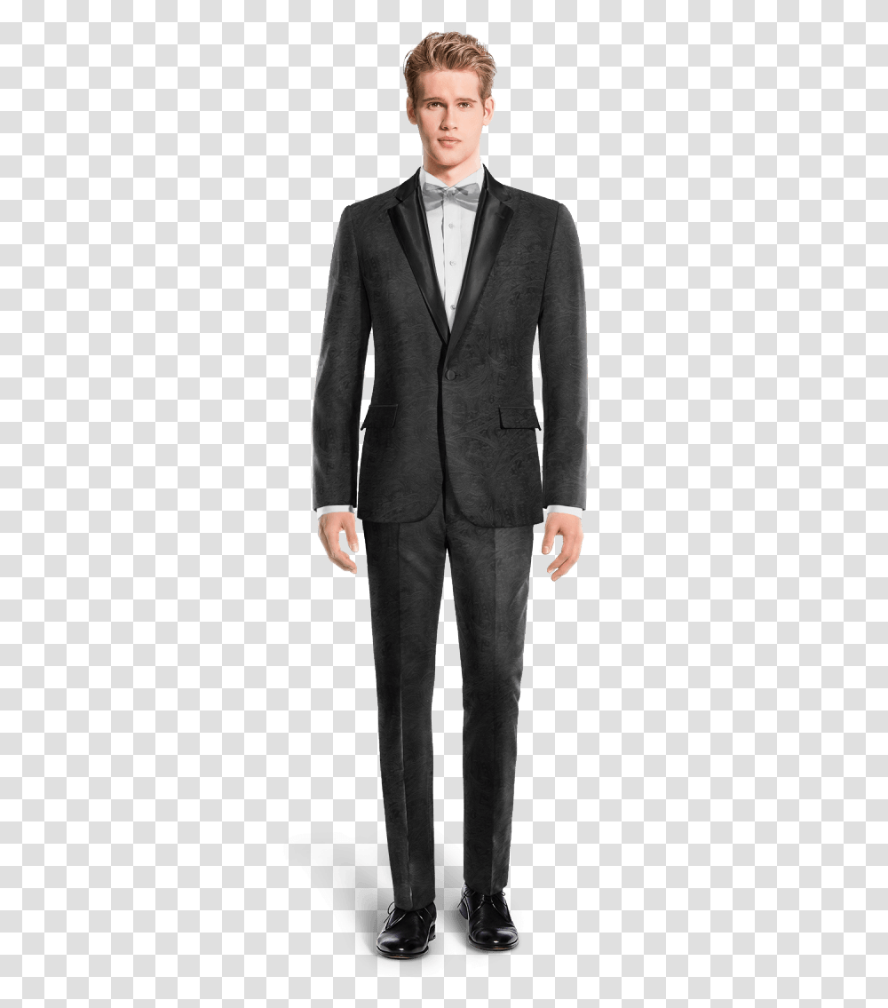 Black Paisley Velvet Tuxedo Suit View Front Green Double Breasted Suit, Overcoat, Person, Man Transparent Png