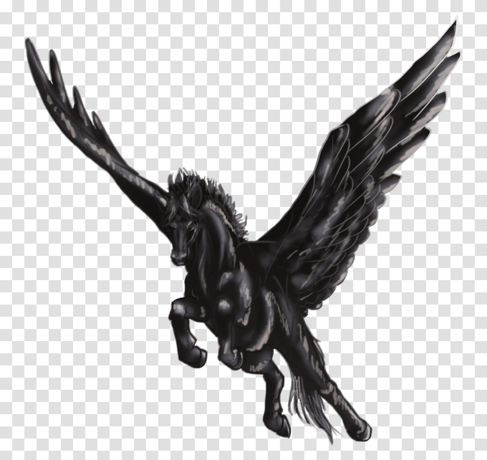 Black Pegasus Black And White Winged Horse, Bird, Animal, Dragon, Statue Transparent Png