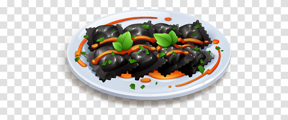 Black Ravioli With Shrimp Chocolate, Dish, Meal, Food, Platter Transparent Png