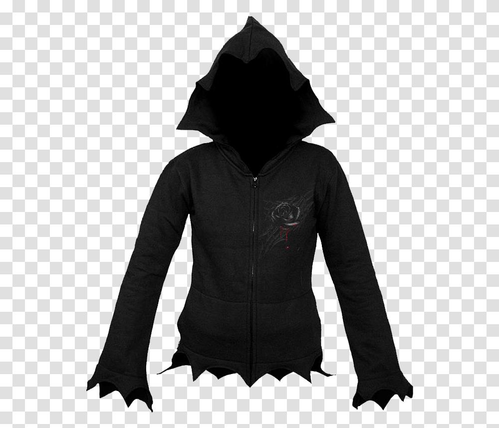 Black Rose Dew Gothic Zipped Hoodie Pointy Hood, Apparel, Sweatshirt, Sweater Transparent Png