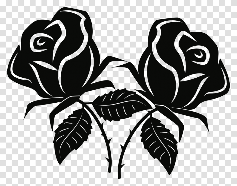 Black Rose Sticker Download Corel Cc0 Rose Flower Vector Black And White, Plant, Blossom, Leaf, Petal Transparent Png